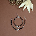 Load image into Gallery viewer, 925 Silver Kids Bracelet with Swastik Charm & Black Beads (Adjustable)