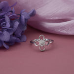 Load image into Gallery viewer, Silver Flower-Shaped Diamond Ring