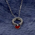 Load image into Gallery viewer, Silver Circle Pendant Necklace with Red Heart Charm