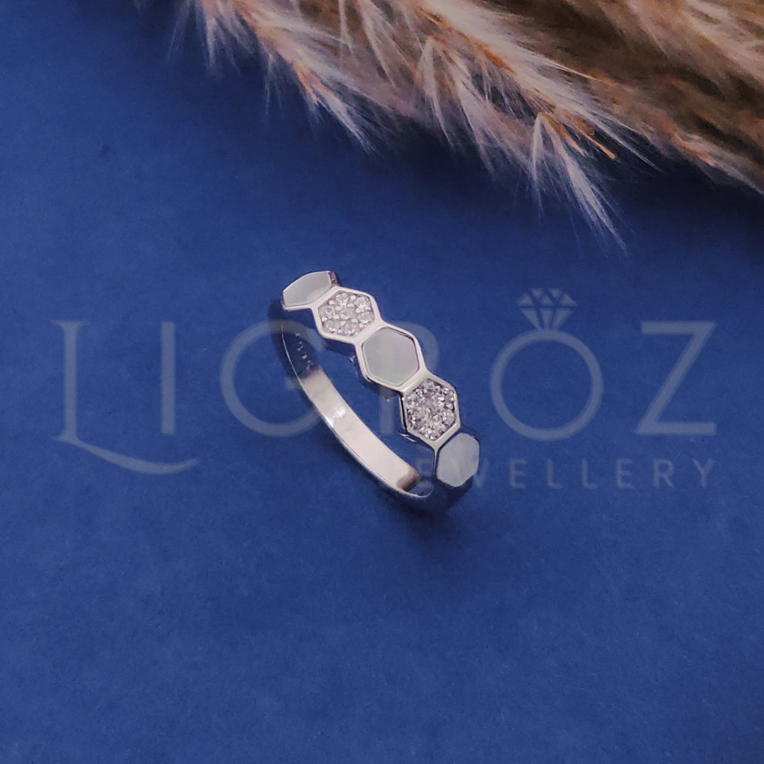 925 Silver Hexa Pattern Stone Ring for Kids
