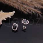 Load image into Gallery viewer, LIGROZ 925 Silver Black Rectangular Stud Earrings for Women
