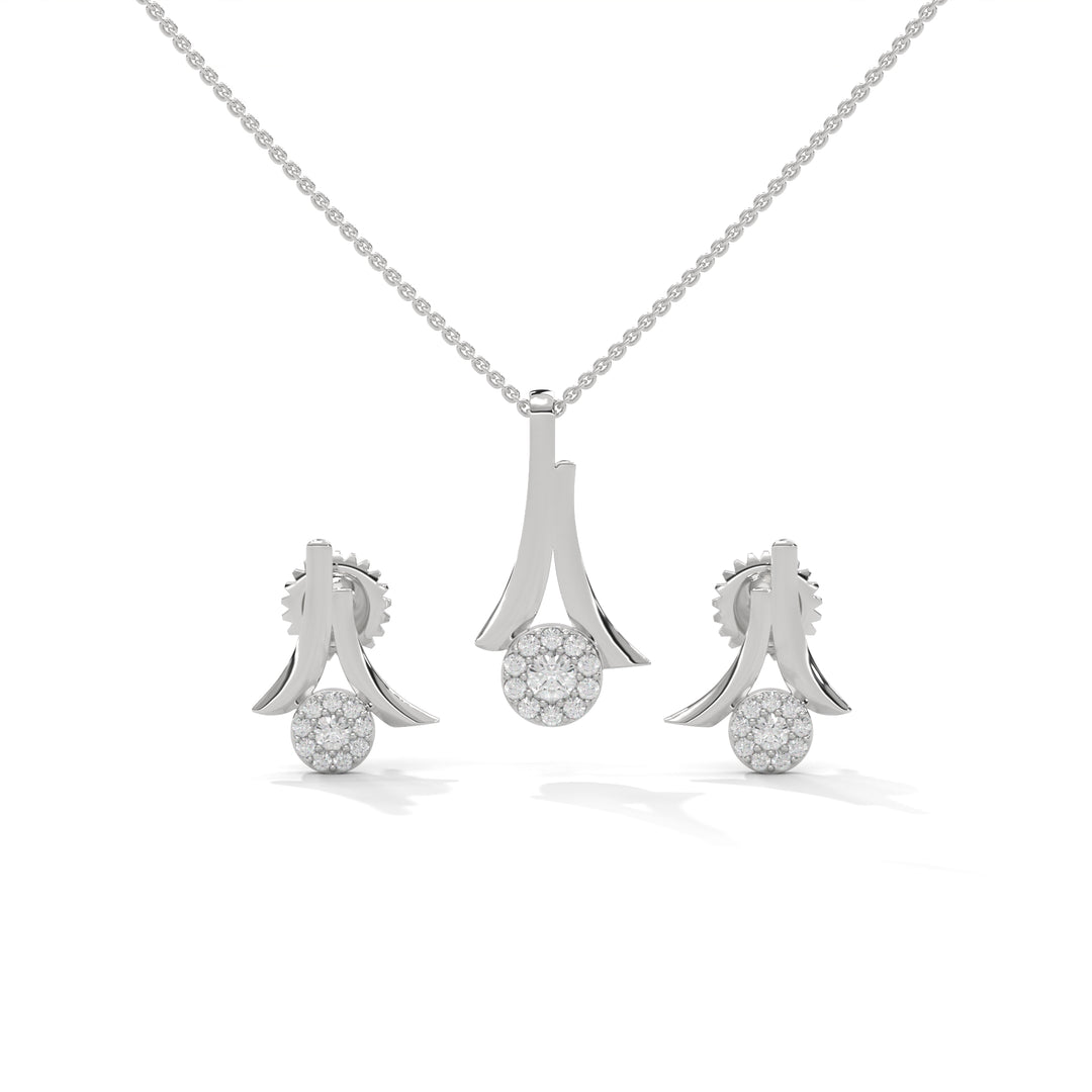 Silver Floral Necklace and Earrings Set