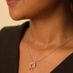 Load image into Gallery viewer, Silver Circle Pendant Necklace with Red Heart Charm
