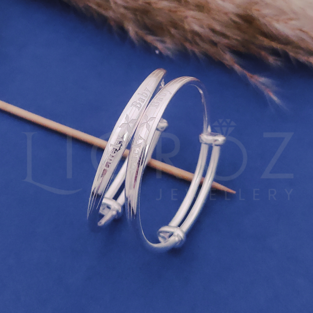 LIGROZ 925 Sterling Silver “Lucky Baby” Adjustable Kada (Pair) | Unisex Design