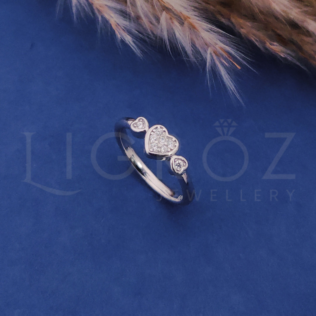 925 Silver Triple Heart Ring for Girls