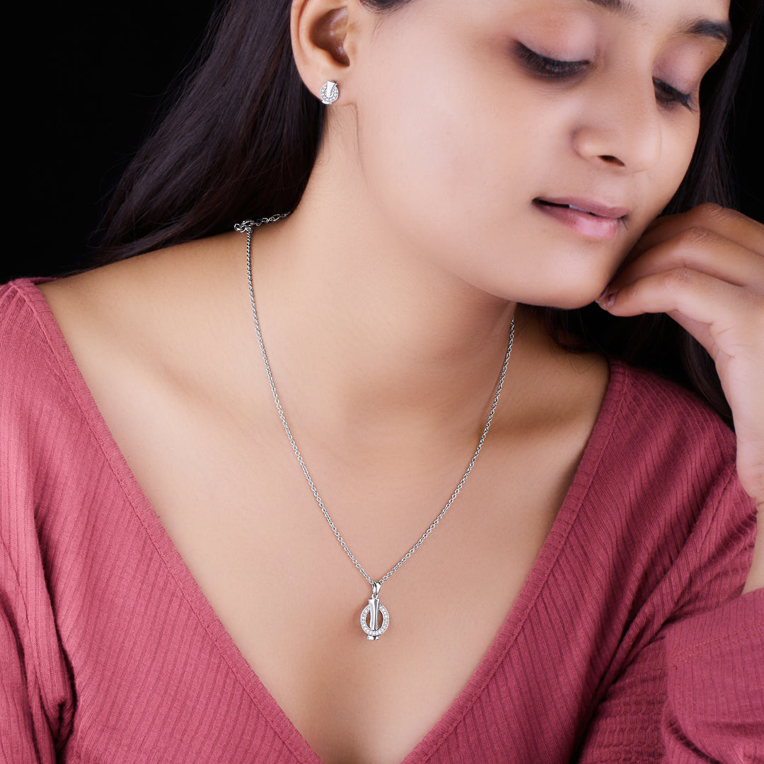 Silver Earring, Pendant, and Chain Set