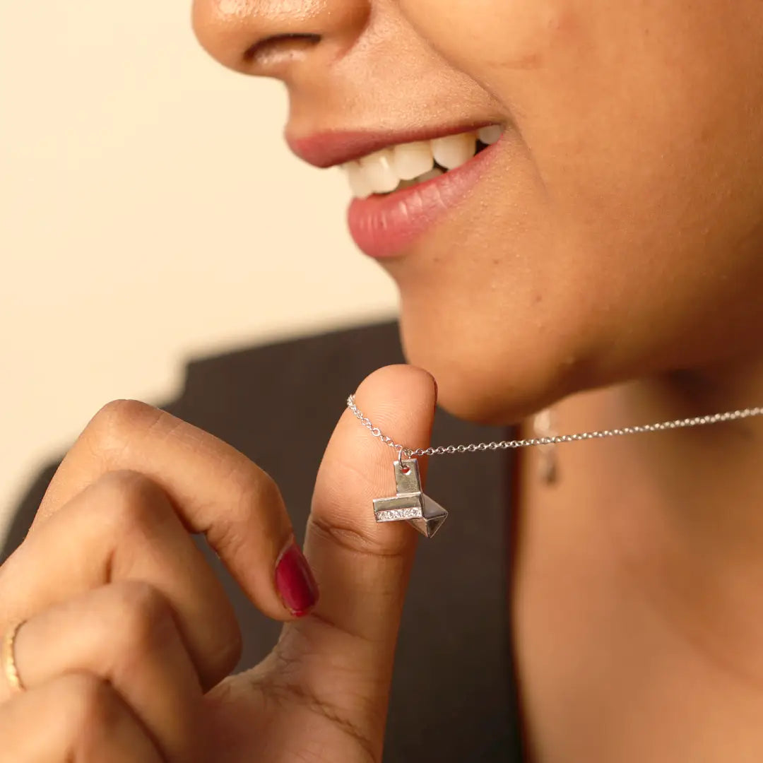 Silver Chain Necklace with Geometric Pendant