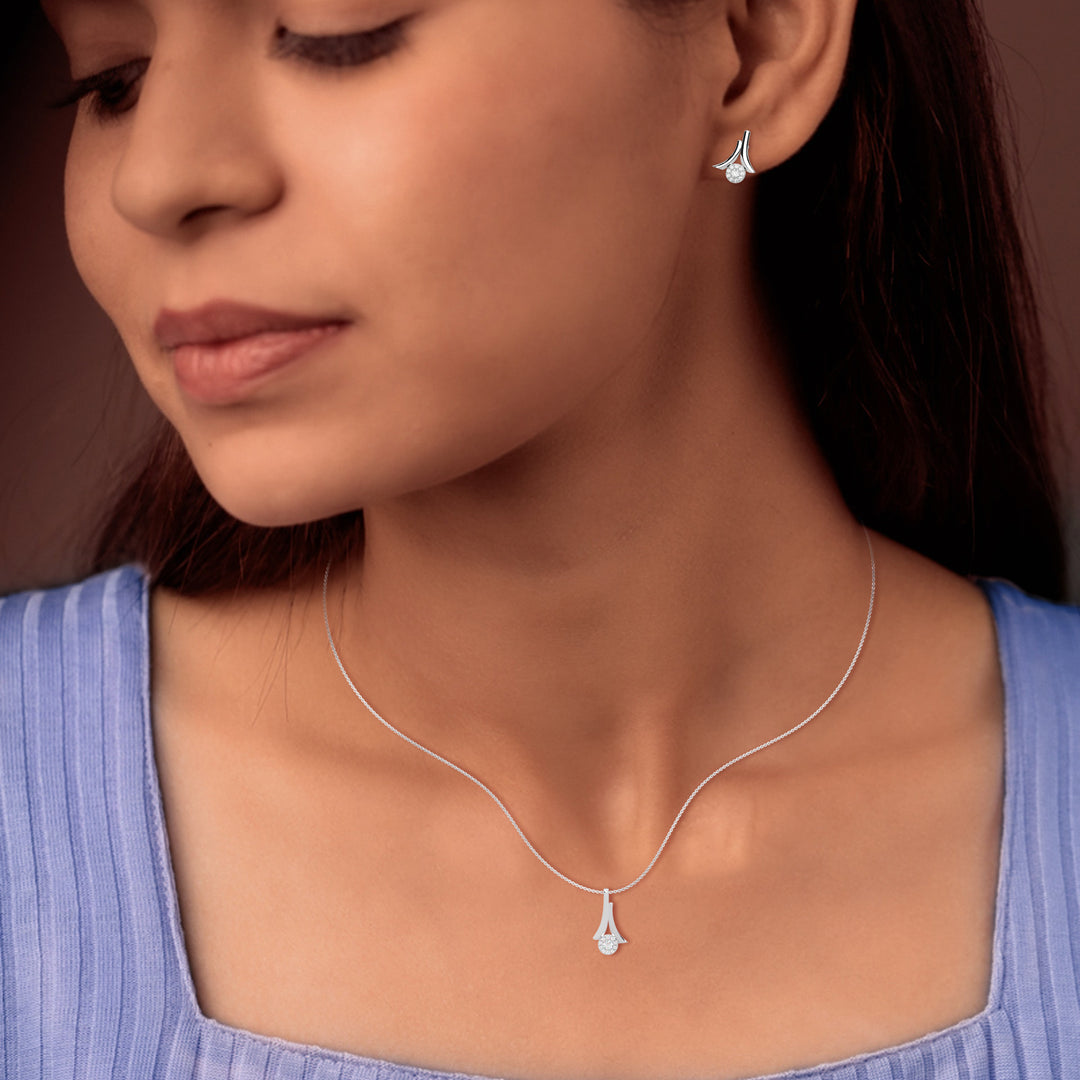 Silver Floral Necklace and Earrings Set