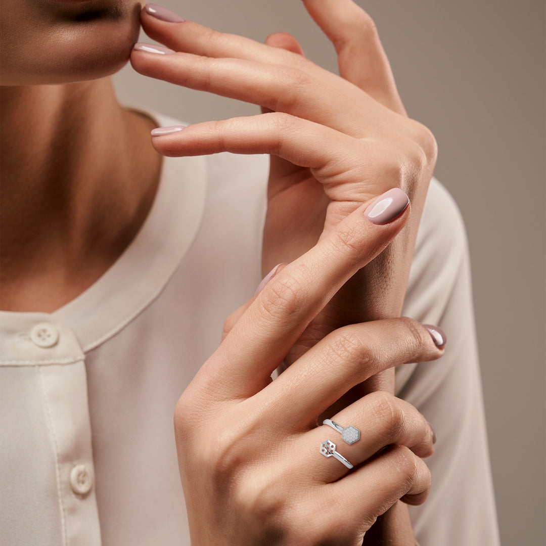 Silver Unique Hexagonal Twist Ring