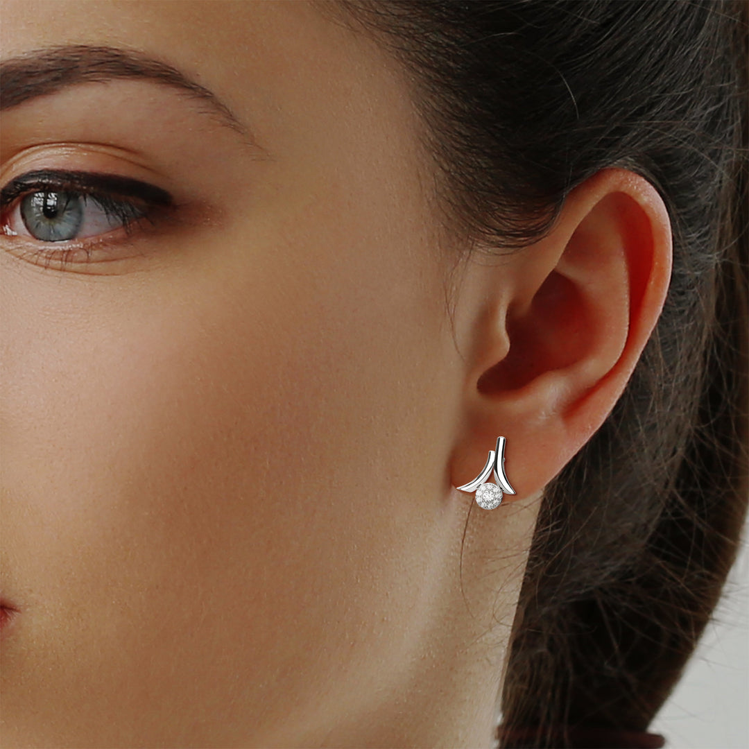 Silver Diamond In White  Earrings