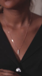 Load and play video in Gallery viewer, Silver Rose Gold Double-Bar Diamond Necklace
